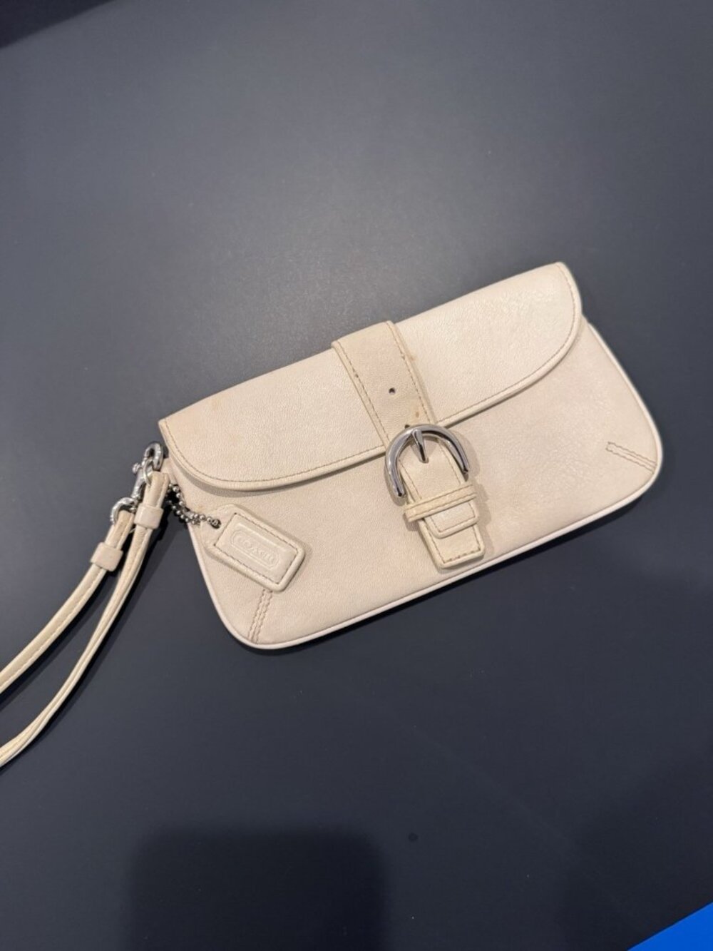 Coach Soho Leather Cream White Buckle Wristlet